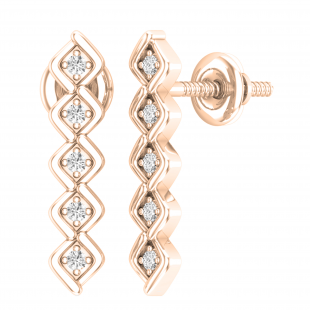 0.10 Carat (ctw) Round White Diamond Ladies Bezel Set Journey Earrings 1/10 CT 14K Rose Gold