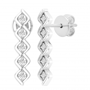 0.10 Carat (ctw) Round White Diamond Ladies Bezel Set Journey Earrings 1/10 CT Sterling Silver