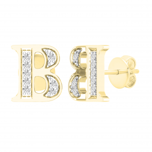 0.05 Carat (ctw) Round White Diamond Fancy Letter B Stud Earring 10K Yellow Gold