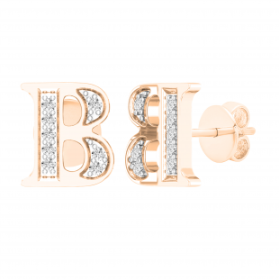 0.05 Carat (ctw) Round White Diamond Fancy Letter B Stud Earring 18K Rose Gold