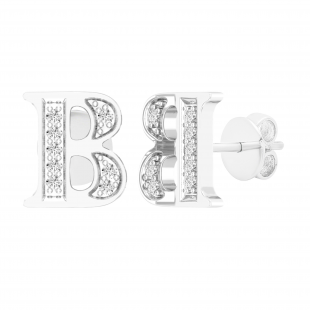 0.05 Carat (ctw) Round White Diamond Fancy Letter B Stud Earring Sterling Silver