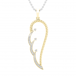0.10 Carat (ctw) Round White Diamond Ladies Angel Wing Adjustable Pendant Necklace 18K Yellow Gold