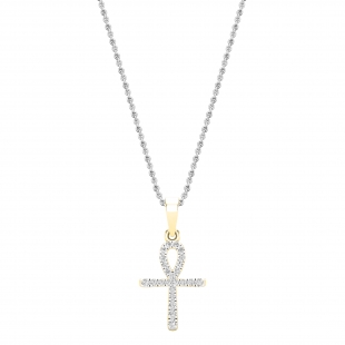 0.25 Carat (ctw) Round White Diamond Ladies Ankh Cross Pendant 1/4 CT 10K Yellow Gold