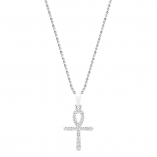 0.25 Carat (ctw) Round White Diamond Ladies Ankh Cross Pendant 1/4 CT 14K White Gold