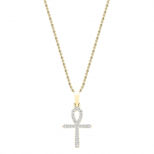 0.25 Carat (ctw) Round White Diamond Ladies Ankh Cross Pendant 1/4 CT 10K Yellow Gold