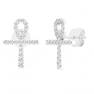 0.25 Carat (ctw) Round White Diamond Ladies Ankh Cross Stud Earrings 1/4 CT Sterling Silver