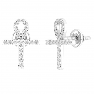 0.25 Carat (ctw) Round White Diamond Ladies Ankh Cross Stud Earrings 1/4 CT Sterling Silver