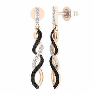 0.32 Carat (ctw) Round Black & White Diamond Ladies Infinity Drop Earrings 1/3 CT 10K Rose Gold