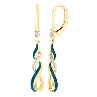 0.15 Carat (ctw) Round Blue & White Diamond Ladies Infinity Drop Earrings 10K Yellow Gold
