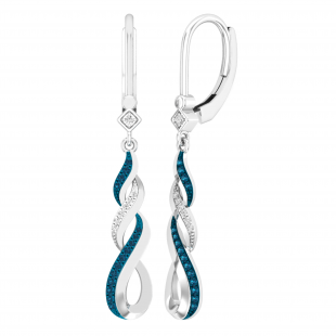 0.15 Carat (ctw) Round Blue & White Diamond Ladies Infinity Drop Earrings Sterling Silver