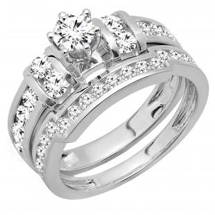 2.28 Carat (ctw) Round White Diamond Ladies Bridal Engagement Ring Set 10K White Gold