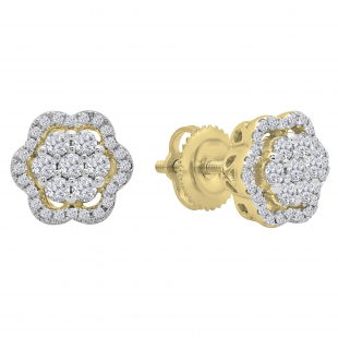 0.45 Carat (ctw) Round White Diamond Ladies Fashion Cluster Style Stud Earrings 1/2 CT 14K Yellow Gold