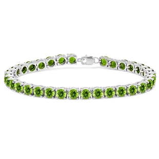 15.00 Carat (ctw) Sterling Silver Real Round Peridot Ladies Tennis Bracelet