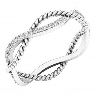 0.20 Carat (ctw) Round White Diamond Ladies Infinity Rope Wedding Band 1/5 CT 10K White Gold