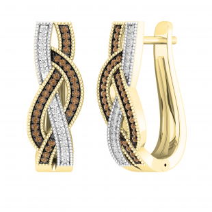 0.30 Carat (ctw) Round Champagne & White Diamond Ladies Swirl Hoop Earrings 1/3 CT, 18K Yellow Gold