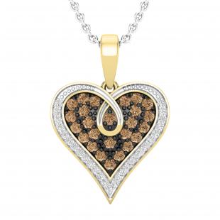 0.52 Carat (ctw) Round Champagne & White Diamond Ladies Heart Pendant 1/2 CT 18K Yellow Gold