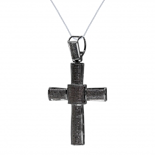 2.50 Carat (ctw) Round Black Diamond Ladies Cross Pendant, Black Rhodium Plated Sterling Silver