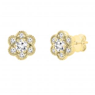 0.45 Carat (ctw) Round White Diamond Ladies Cluster Flower Stud Earrings 1/2 CT 14K Yellow Gold