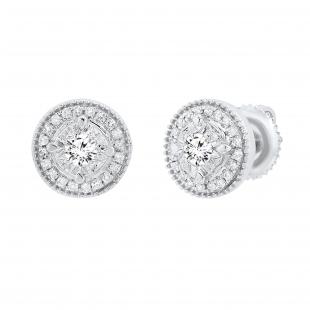 0.30 Carat (ctw) Round White Diamond Frame Ladies Cluster Stud Earrings 1/3 CT 10K White Gold