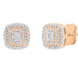 0.25 Carat (ctw) Round Diamond Ladies Cluster Cushion Frame Stud Earrings 1/4 CT 10K Rose Gold