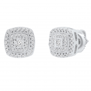 0.25 Carat (ctw) Round Diamond Ladies Cluster Cushion Frame Stud Earrings 1/4 CT Sterling Silver