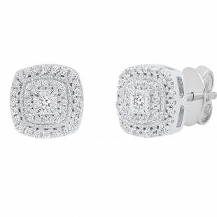 0.25 Carat (ctw) Round Diamond Ladies Cluster Cushion Frame Stud Earrings 1/4 CT Sterling Silver