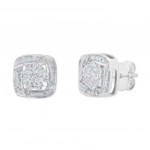0.05 Carat (ctw) Round White Diamond Ladies Cushion Frame Knot Stud Earrings Sterling Silver