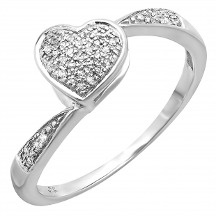 0.10 Carat (ctw) Round White Diamond Ladies Heart Shaped Swirl Promise Engagement Ring 1/10 CT Sterling Silver