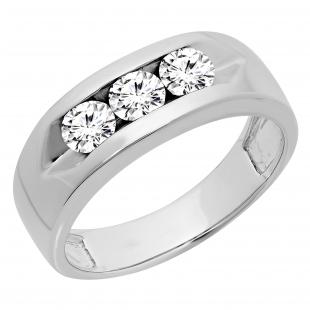 1.10 Carat (ctw) Round White Diamond Men's Channel Set 3 Stone Anniversary Wedding Band 1 CT 18K White Gold