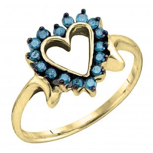 0.25 Carat (ctw) Round Blue Diamond Ladies Promise Heart Engagement Ring 1/4 CT 10K Yellow Gold