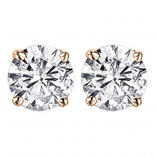 0.20 Carat (ctw) Round White Diamond Ladies Solitaire Stud Earrings 1/5 CT 14K Rose Gold