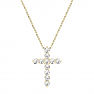 1.95 Carat (ctw) Round White Diamond Ladies Cross Pendant 2 CT 10K Yellow Gold