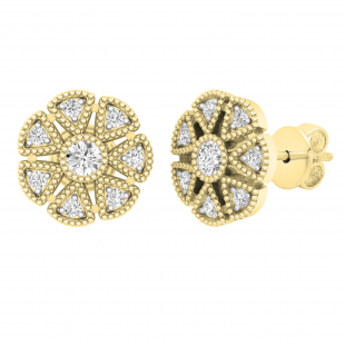 0.25 Carat (ctw) Round White Diamond Ladies Cluster Flower Stud Earrings 1/4 CT 10K Yellow Gold