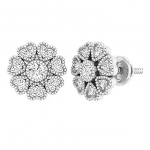 0.25 Carat (ctw) Round Diamond Ladies Hearts Cluster Flower Stud Earrings 1/4 CT 14K White Gold