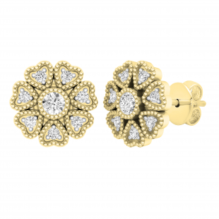 0.25 Carat (ctw) Round Diamond Ladies Hearts Cluster Flower Stud Earrings 1/4 CT 18K Yellow Gold