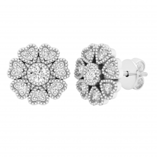0.25 Carat (ctw) Round Diamond Ladies Hearts Cluster Flower Stud Earrings 1/4 CT Sterling Silver