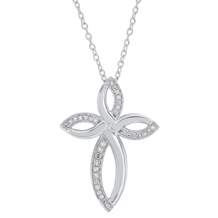 0.15 Carat (ctw) Round White Diamond Ladies Fashion Loop Cross Pendant 10K White Gold