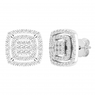 0.50 Carat (ctw) Round Diamond Ladies Cluster Double Cushion Stud Earrings 1/2 CT 14K White Gold