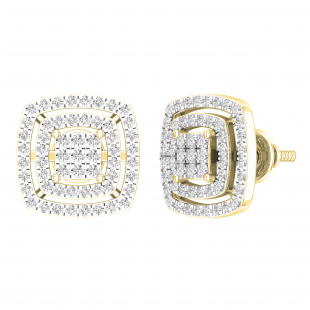 0.50 Carat (ctw) Round Diamond Ladies Cluster Double Cushion Stud Earrings 1/2 CT 14K Yellow Gold