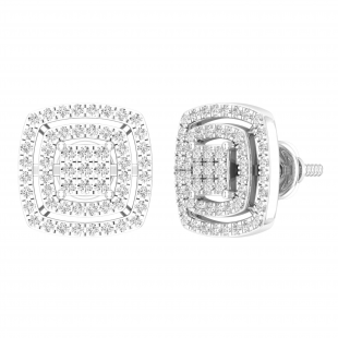 0.50 Carat (ctw) Round Diamond Ladies Cluster Double Cushion Stud Earrings 1/2 CT 18K White Gold