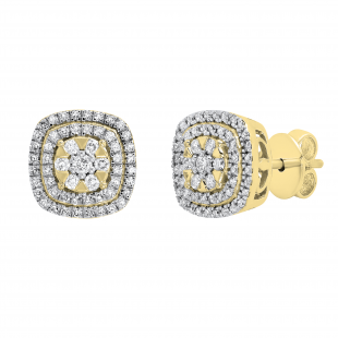 0.50 Carat (ctw) Round Diamond Ladies Double Cushion Frame Stud Earrings 1/2 CT 14K Yellow Gold