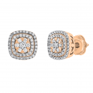 0.50 Carat (ctw) Round Diamond Ladies Double Cushion Frame Stud Earrings 1/2 CT 18K Rose Gold