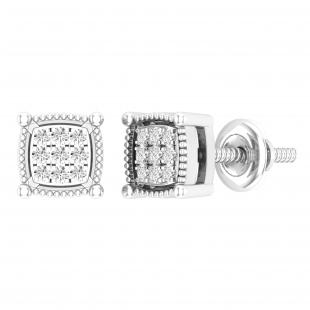0.10 Carat (ctw) Round White Diamond Ladies Cluster Square Stud Earrings 1/10 CT 10K White Gold