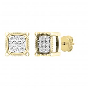 0.10 Carat (ctw) Round White Diamond Ladies Cluster Square Stud Earrings 1/10 CT 14K Yellow Gold