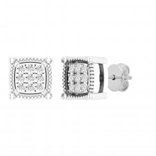 0.10 Carat (ctw) Round White Diamond Ladies Cluster Square Stud Earrings 1/10 CT Sterling Silver