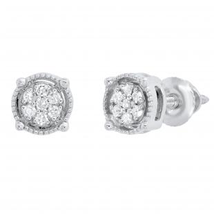 0.10 Carat (ctw) Round White Diamond Ladies Cluster Stud Earrings 1/10 CT 14K White Gold