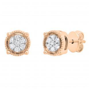 0.10 Carat (ctw) Round White Diamond Ladies Cluster Stud Earrings 1/10 CT 18K Rose Gold