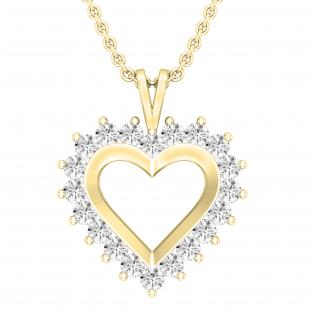 0.95 Carat (ctw) Round Diamond Ladies Heart Pendant 1 CT (Gold Chain Included) 14K Yellow Gold