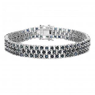 Round Blue Sapphire Tennis Bracelet Sterling Silver