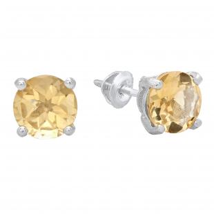 5 mm Round Citrine Ladies Solitaire Stud Earrings Sterling Silver